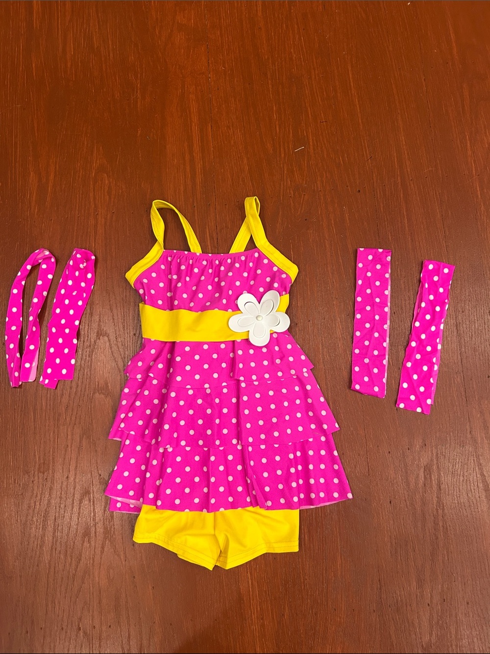 Weissman Hot Pink & Yellow Polka Dot Girls Costume Dress with Flower Accent